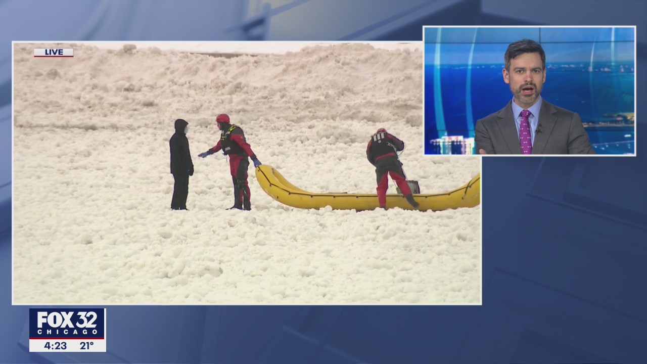 Man walks on frozen Lake Michigan, rescued by Chicago Fire Department