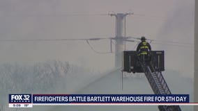 Bartlett firefighters battle warehouse blaze for 5th day