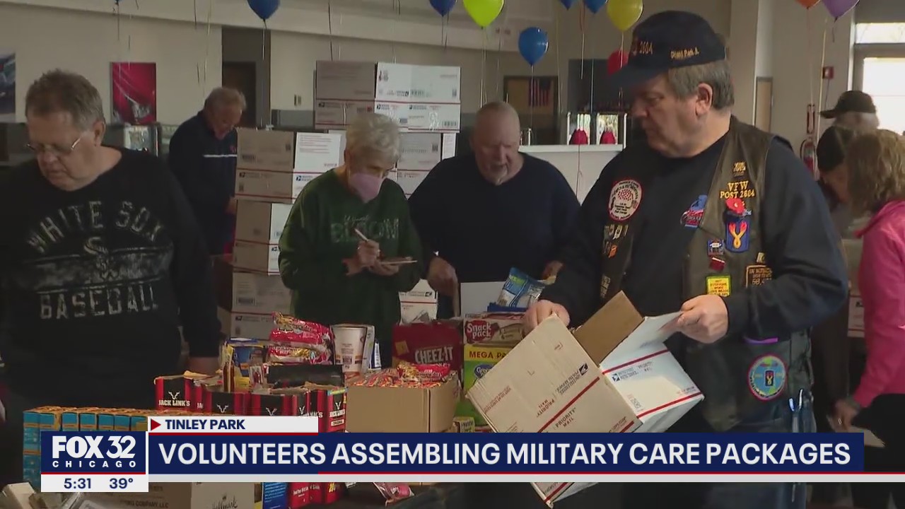 Chicago area volunteers assembling military care packages for US troops