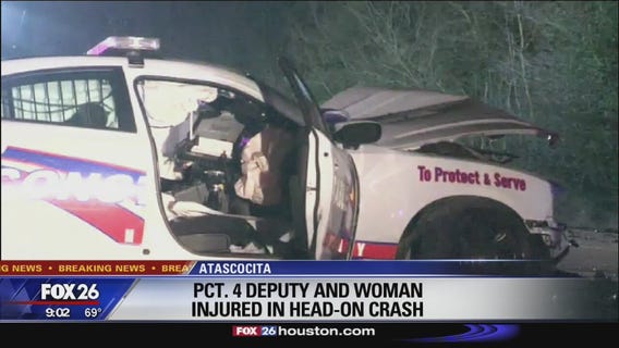Deputy constable, woman, injured after head on collision