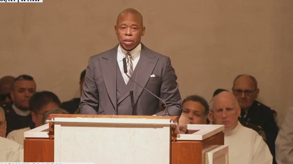 "I feel your pain," Mayor Eric Adams, funeral for?slain NYPD officer Jonathan Diller