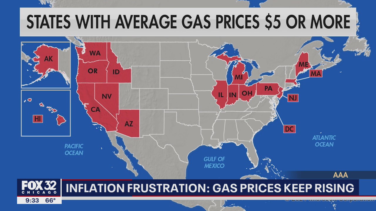 National gas prices near $5, closing in on $8 in some counties