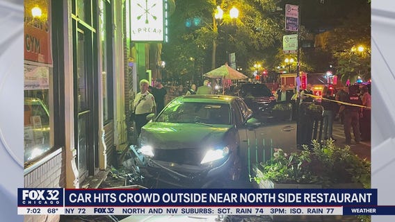 5 injured after driver clips another vehicle, loses control and crashes into Near North Side patio