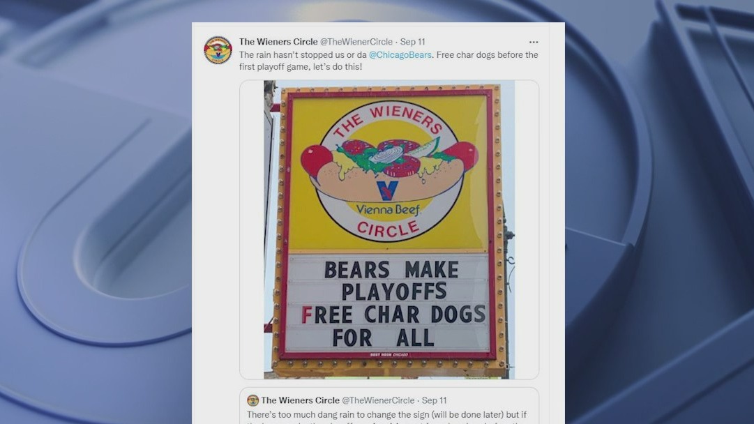 The Wieners Circle to give out free char dogs if Chicago Bears make playoffs