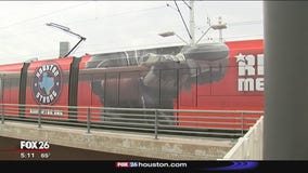 Ride Astros-themed METRORail train