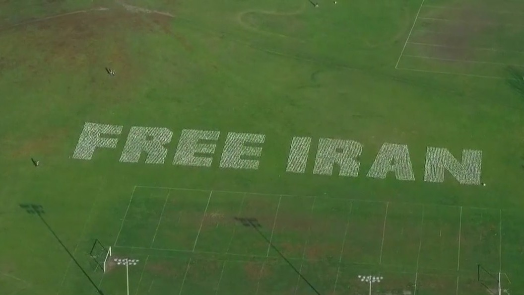 Chicago activists construct 'Free Iran' message with thousands of flags