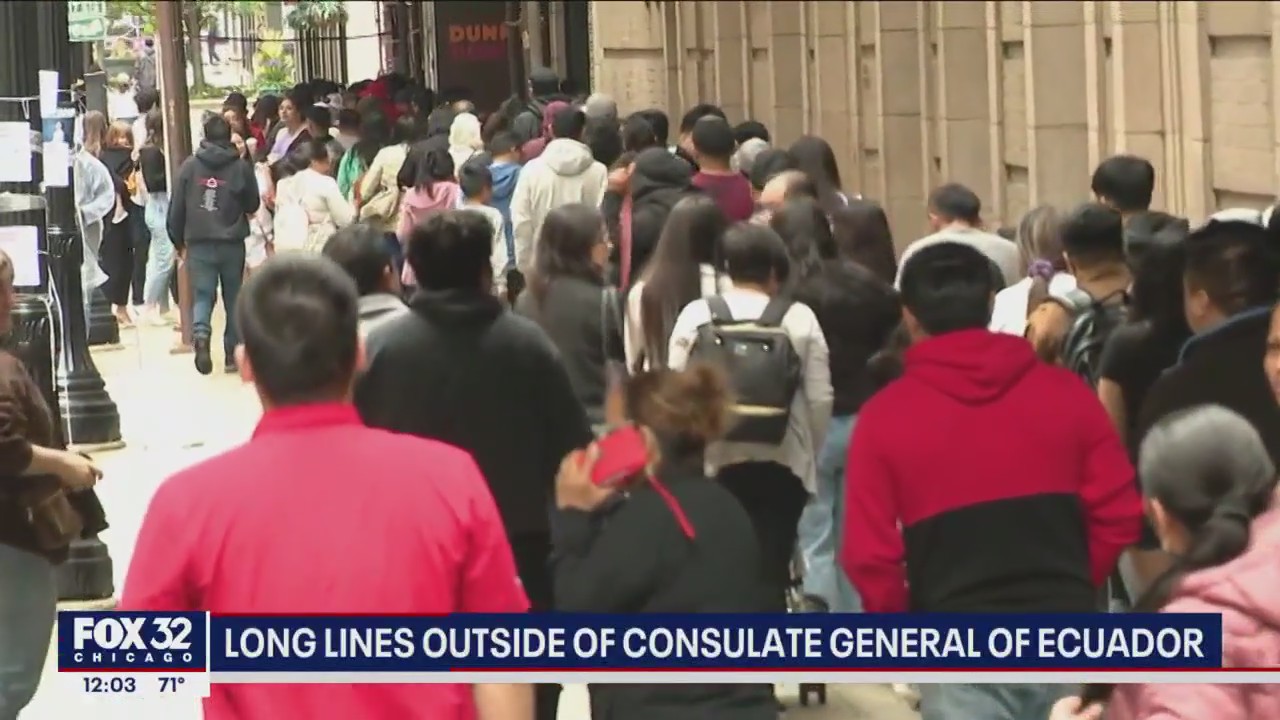 Long lines form outside Chicago's Consulate General of Ecuador to take advantage of new city program