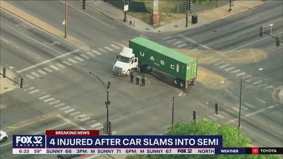 4 injured after car slams into semi in Ashburn