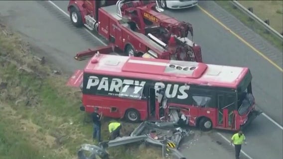 Party bus rolls over on I-65 in NW Indiana