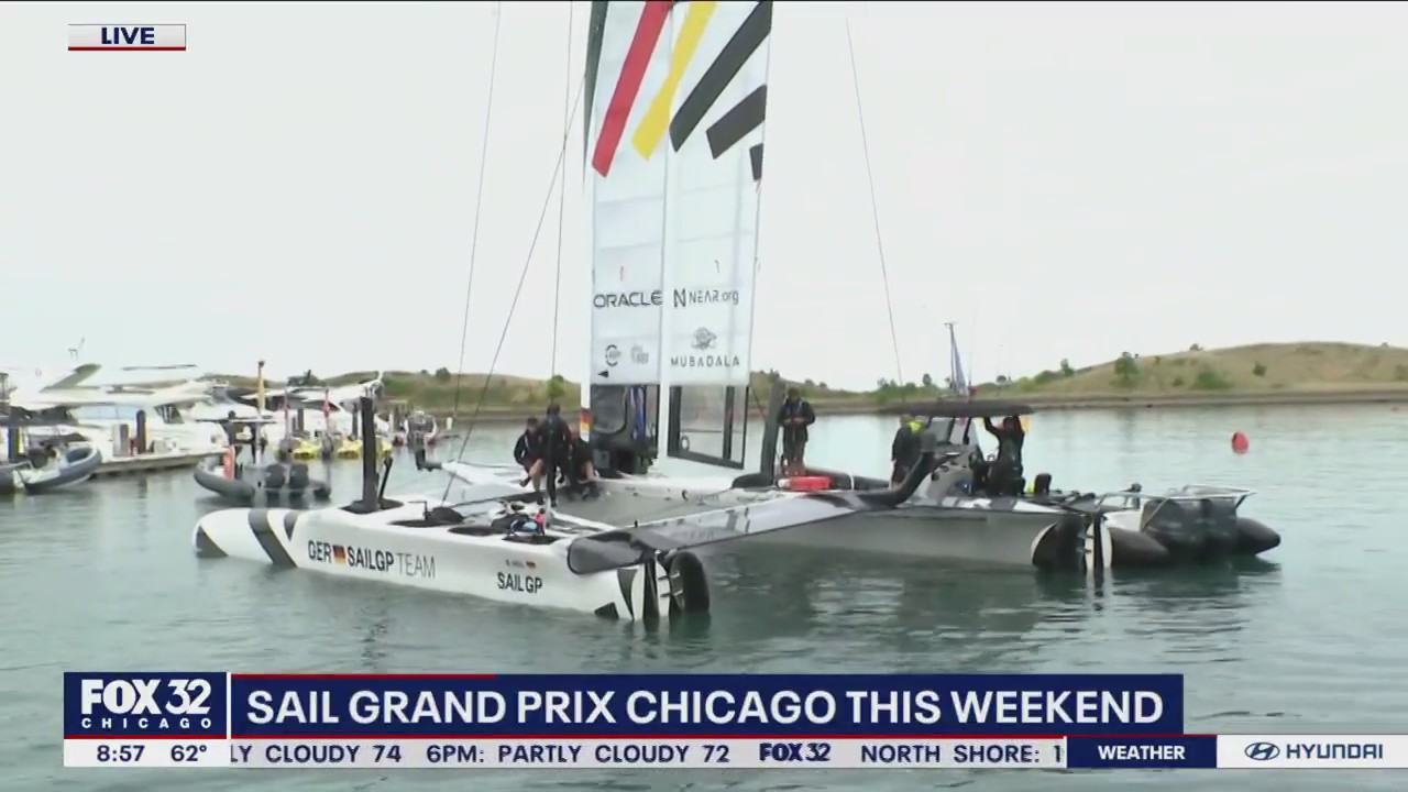 Burnham Harbor was busy this morning as Sail GP participants put their boats in the water