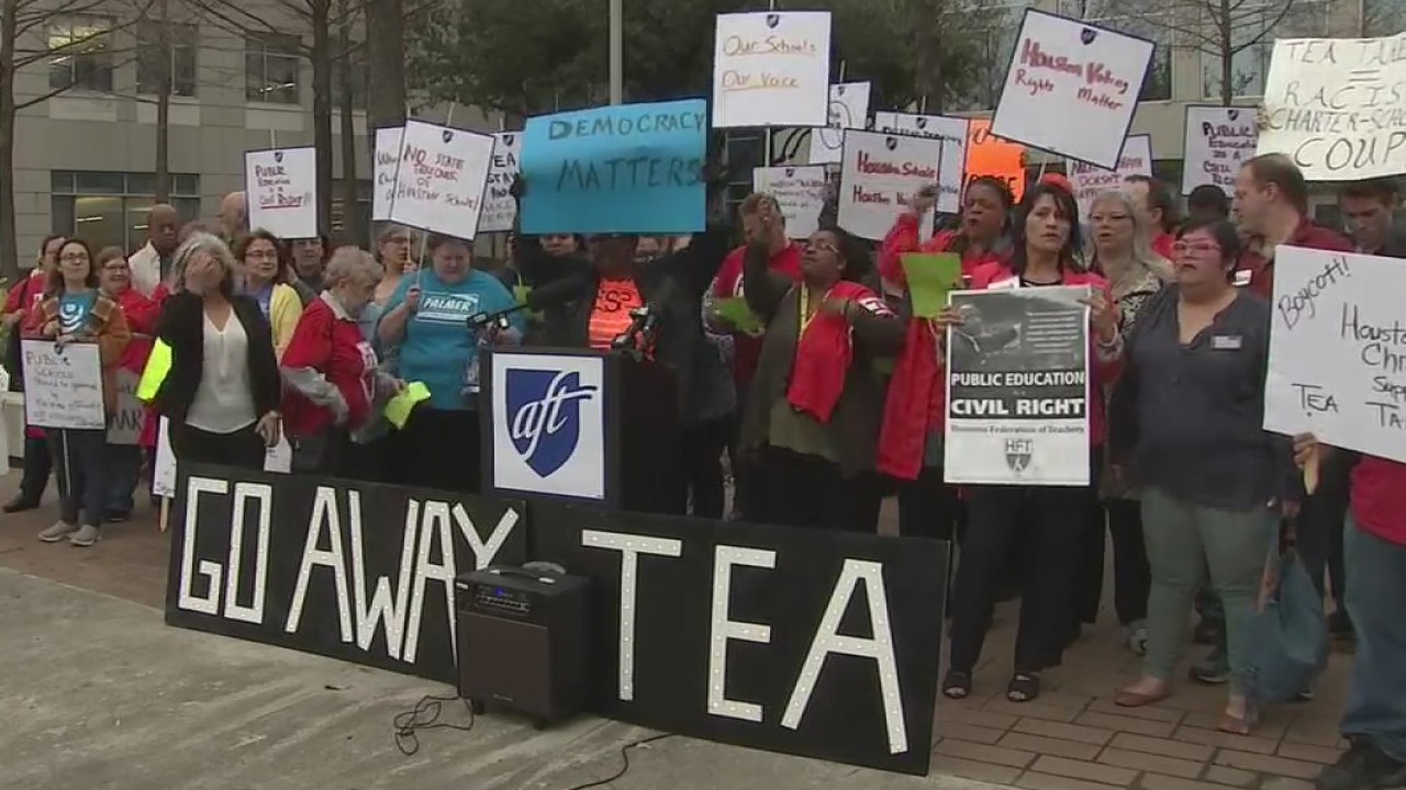Parents, faculty, and students form rally opposing state takeover of HISD
