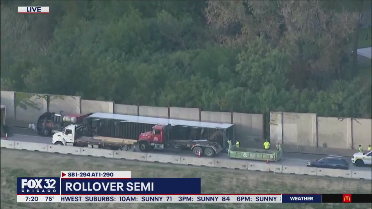 Semi driver injured after truck rolls over on I-294 ramp