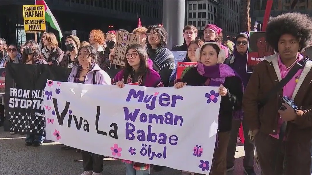 Women rally for several key issues, including reproductive rights, in downtown Chicago