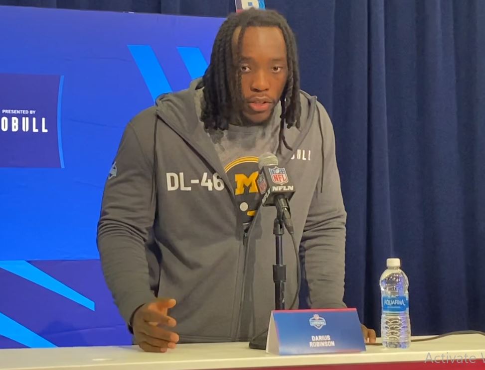 Potential Bears target Missouri defensive lineman Darius Robinson speaks at the NFL Combine