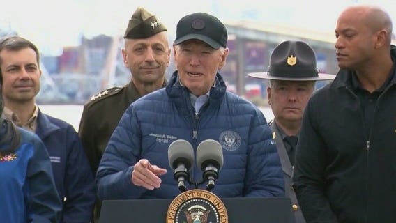 Biden tours collapsed Baltimore bridge as clearing proceeds