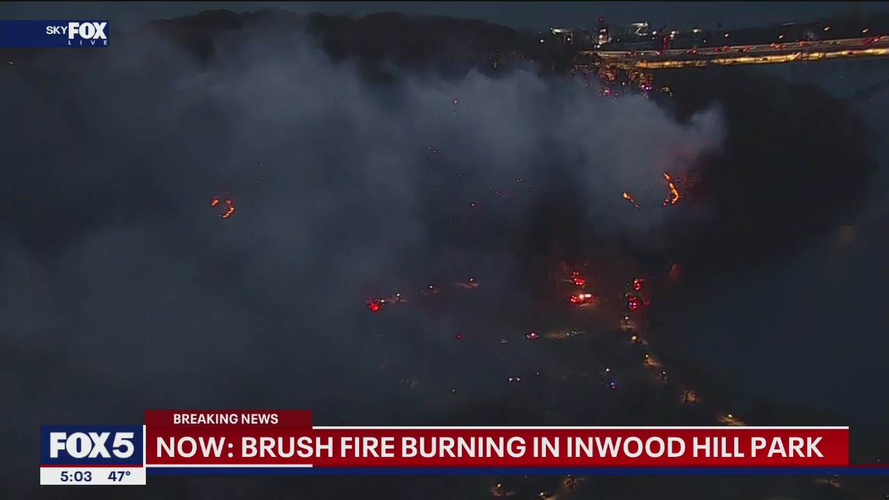 Brush fire burns in upper Manhattan