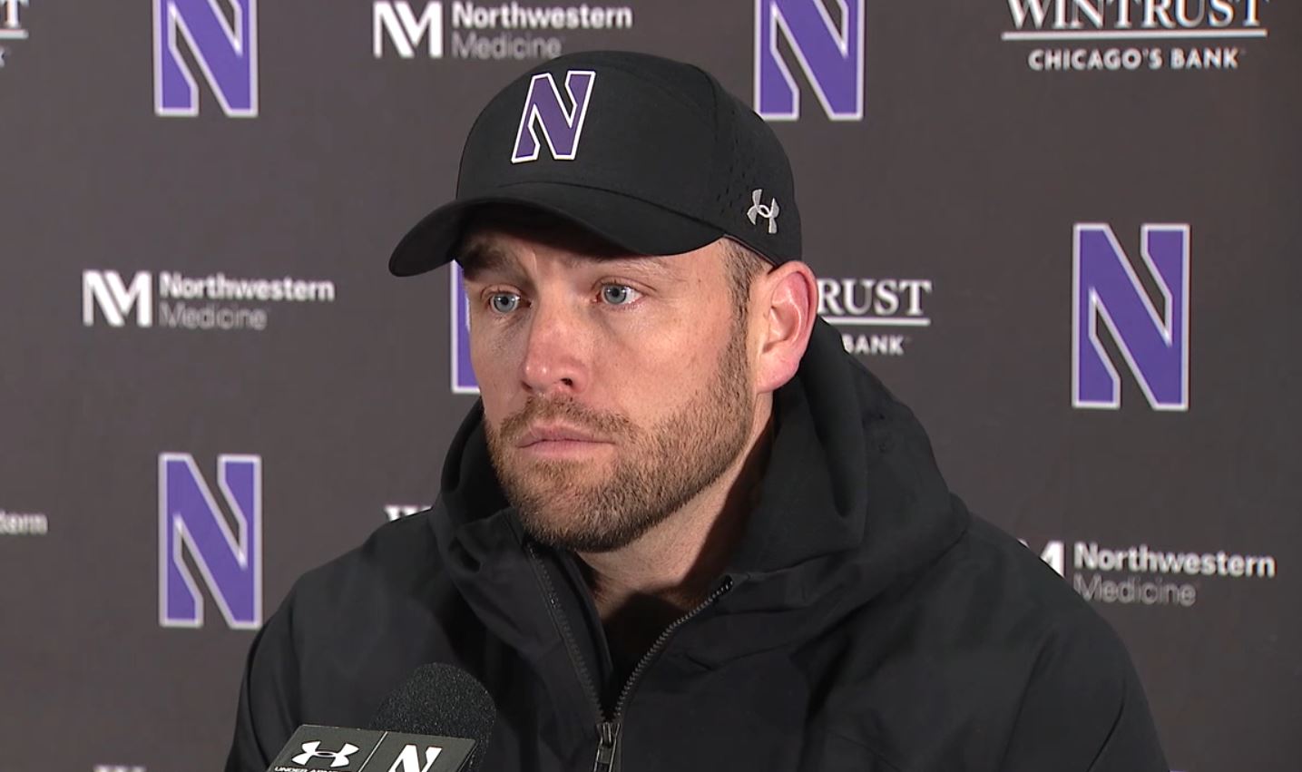 Northwestern football coach David Braun's press conference addressing the temporary stadium