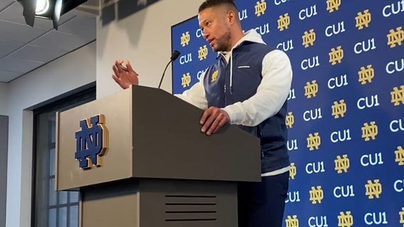 Notre Dame head coach Marcus Freeman and run game coordinator Al Washington talk the Irish spring game