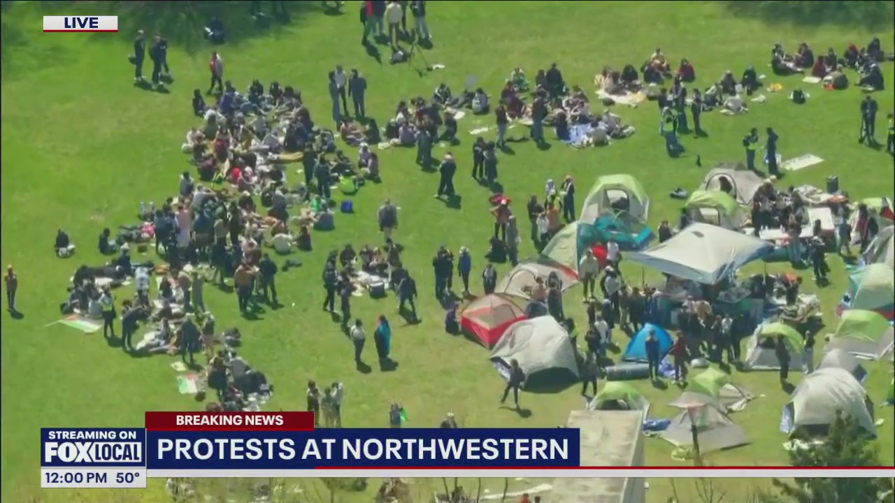 Northwestern students set up encampment on Evanston campus in support of Palestine