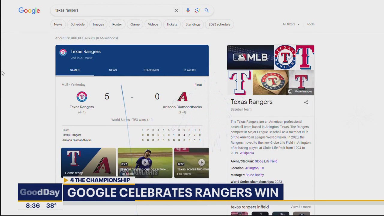 Google celebrates Texas Rangers World Series win
