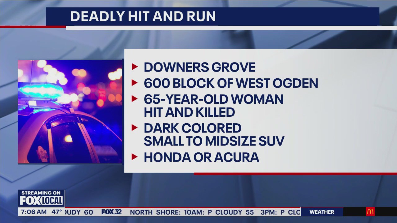 Woman, 65, killed in hit-and-run crash in Downers Grove