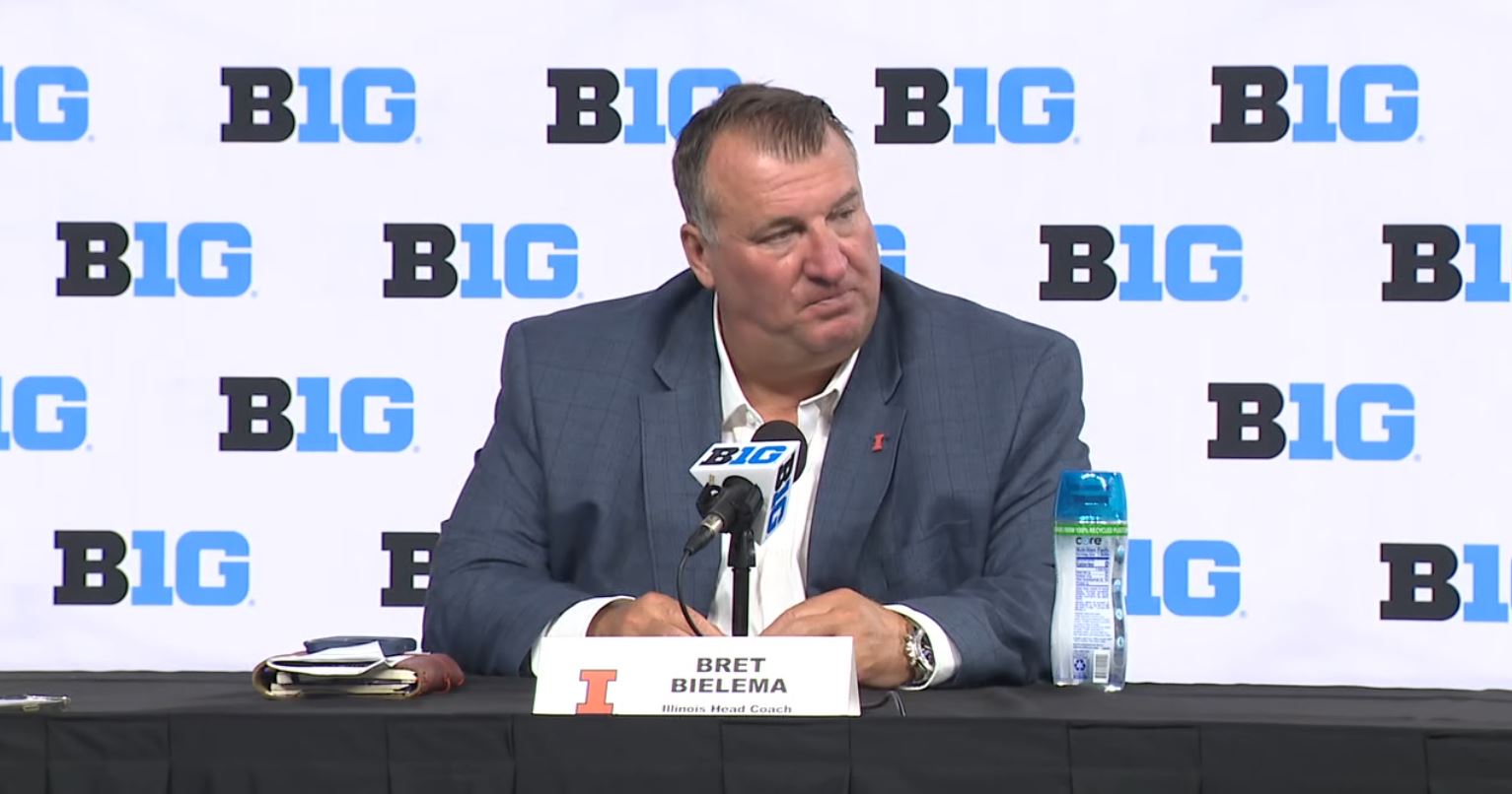 Illini head coach Bret Bielema hosts the side table at Big Ten Media Days