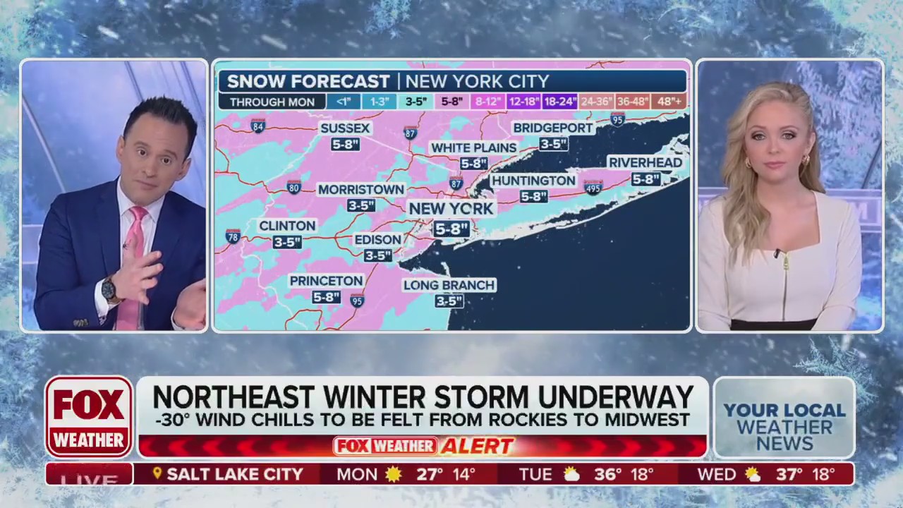 5-8 inches of snow expected in NYC Sunday