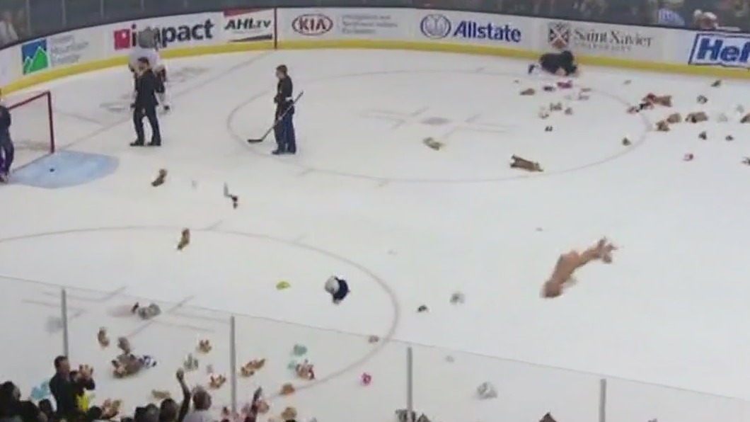 Leave it all on the ice for the Chicago Wolves' teddy bear toss