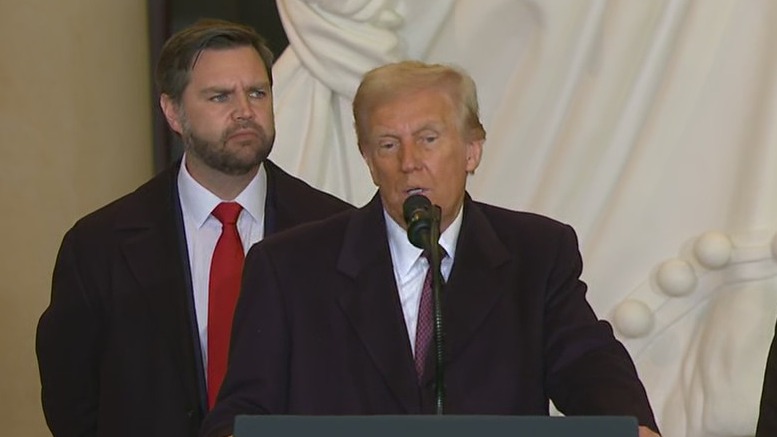 President Donald Trump thanks his supporters after being sworn into office