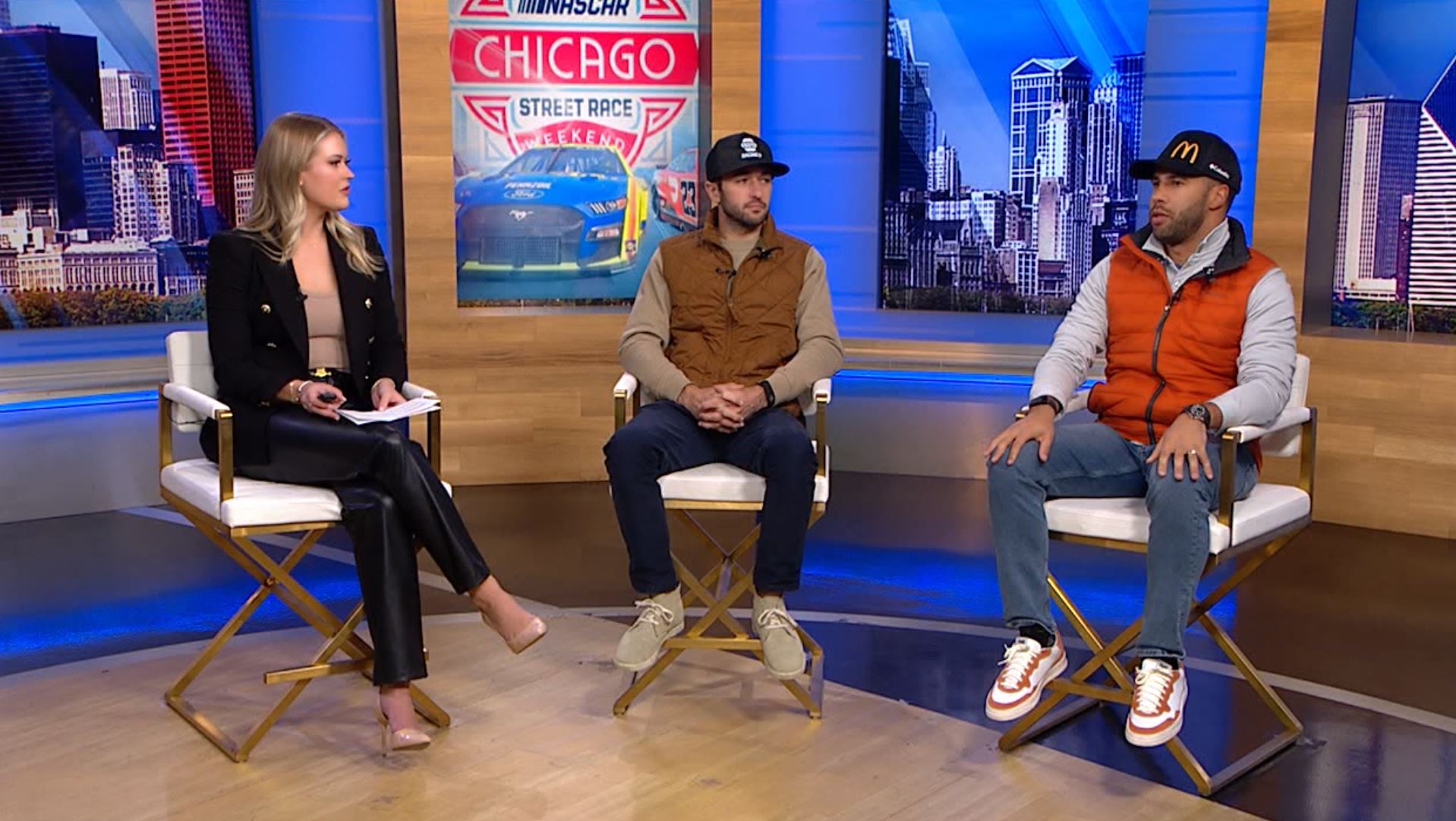 Chase Elliott and Bubba Wallace visit the FOX 32 studios ahead of the 2025 NASCAR seasn