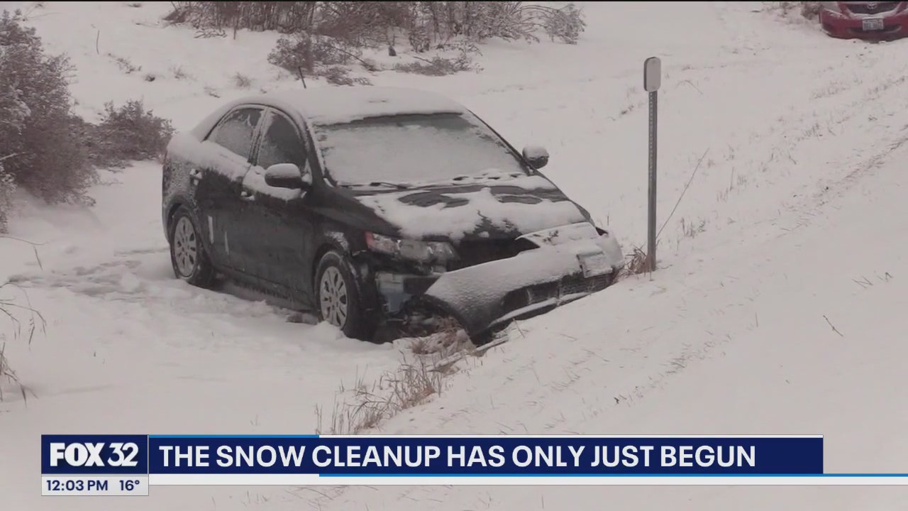 Skokie residents clean up remnants from yesterday's snowstorm