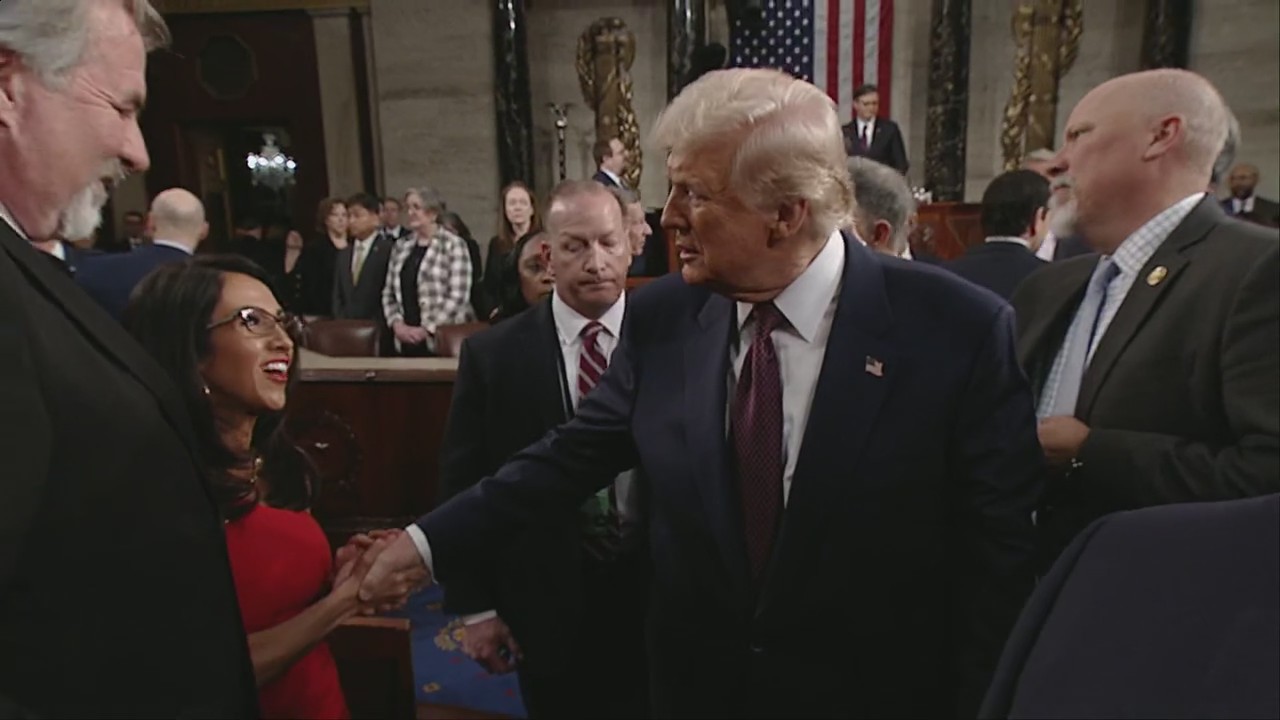 What was said to Trump as he exited the House after his speech to Congress