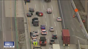 Tri-State Tollway lanes blocked due to crash, cars with flat tires