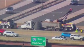 Semi-truck overturns on I-290 in Chicago's west suburbs, prompting road closures
