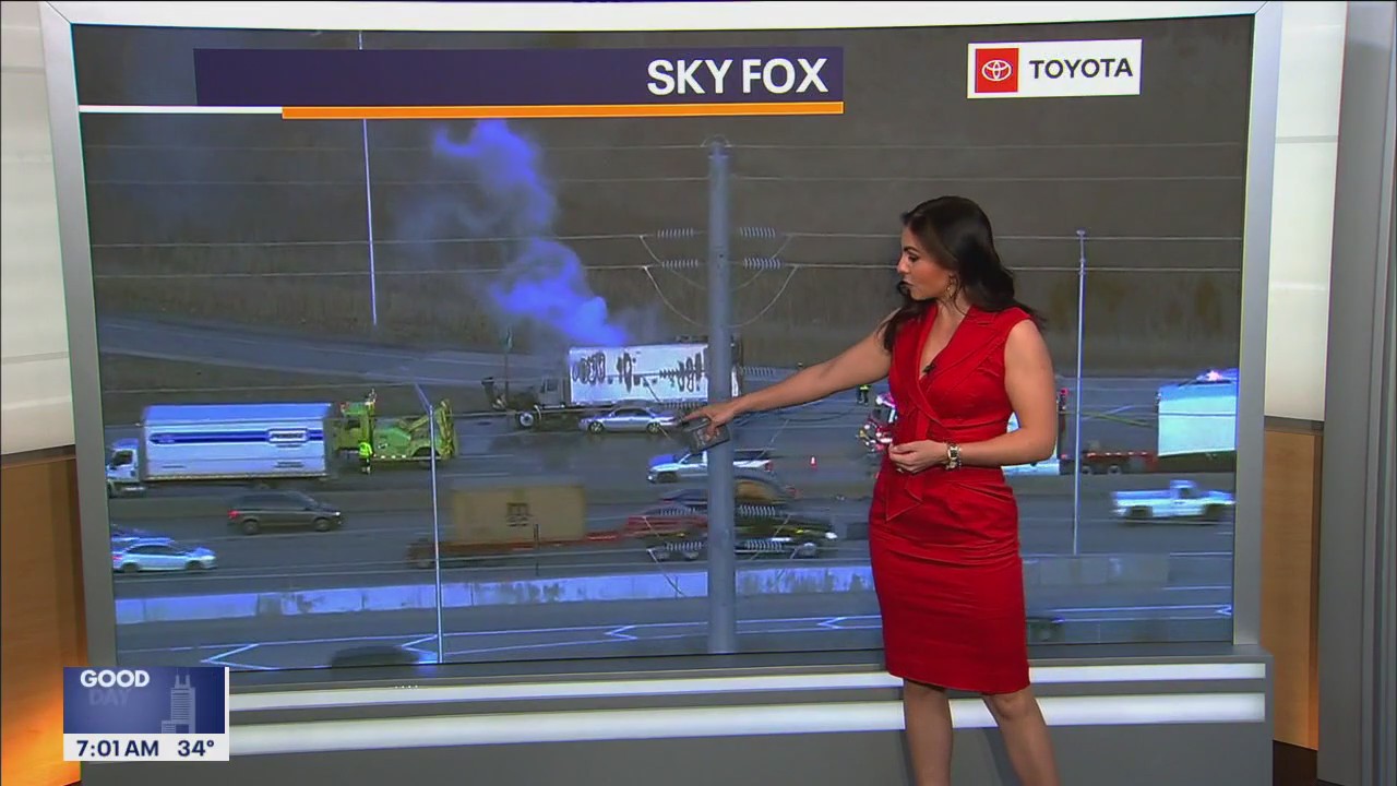 Truck catches fire, traffic slowed in I-290 crash