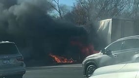 Video shows semi-truck fully engulfed on I-94 near Indiana border