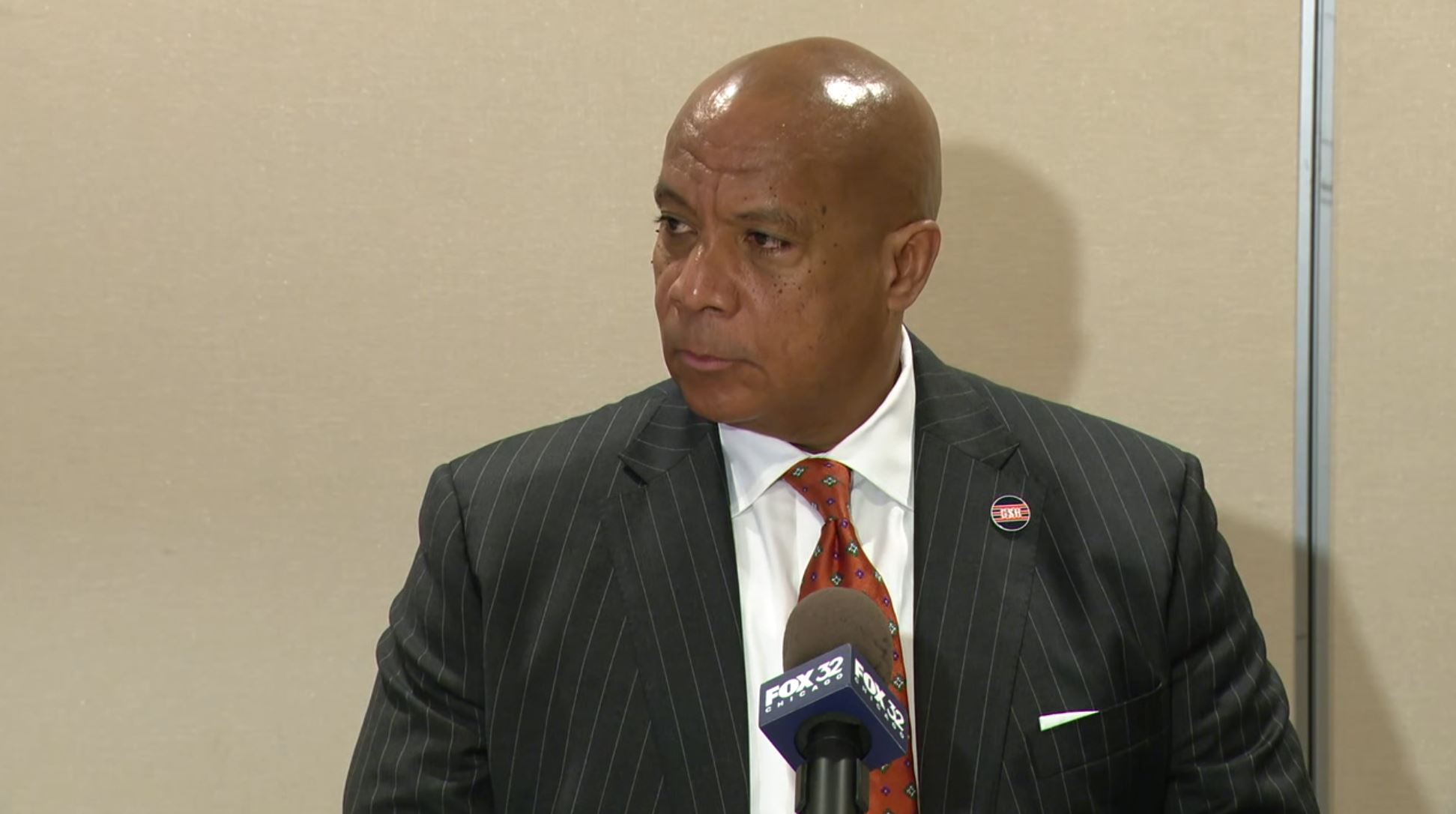 Chicago Bears President and CEO Kevin Warren speaks with reporters at the NFL Owner's Meetings