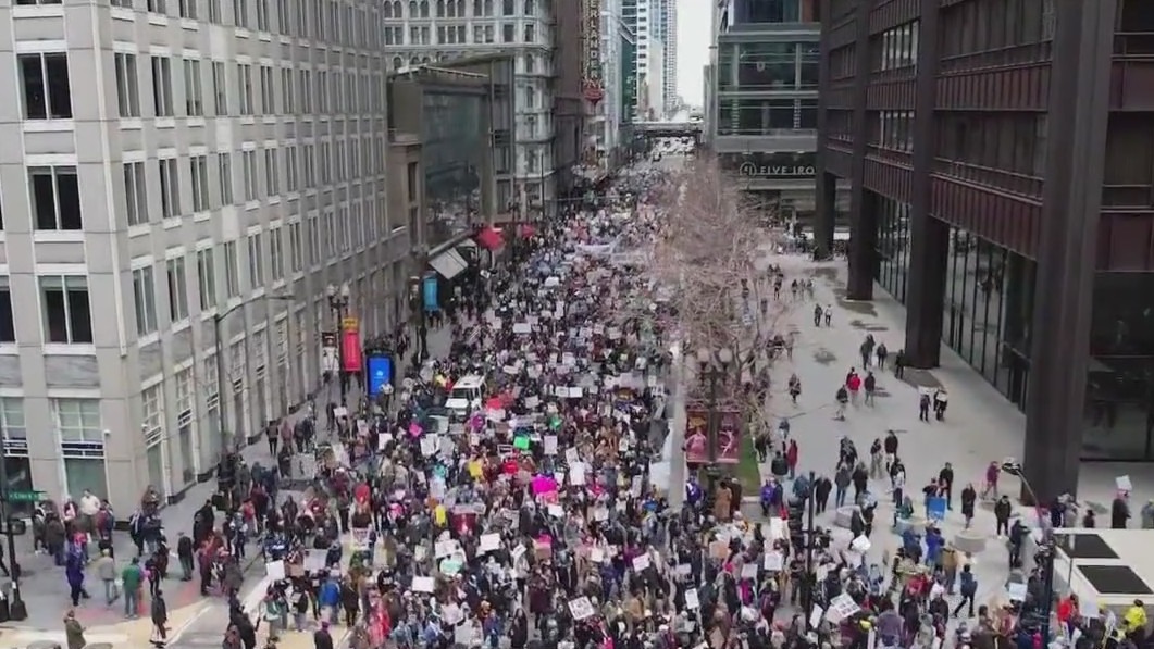 Thousands protest against Trump, Musk in downtown Chicago and suburbs