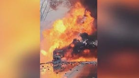 Massive Indiana truck fire shuts down traffic on I-65