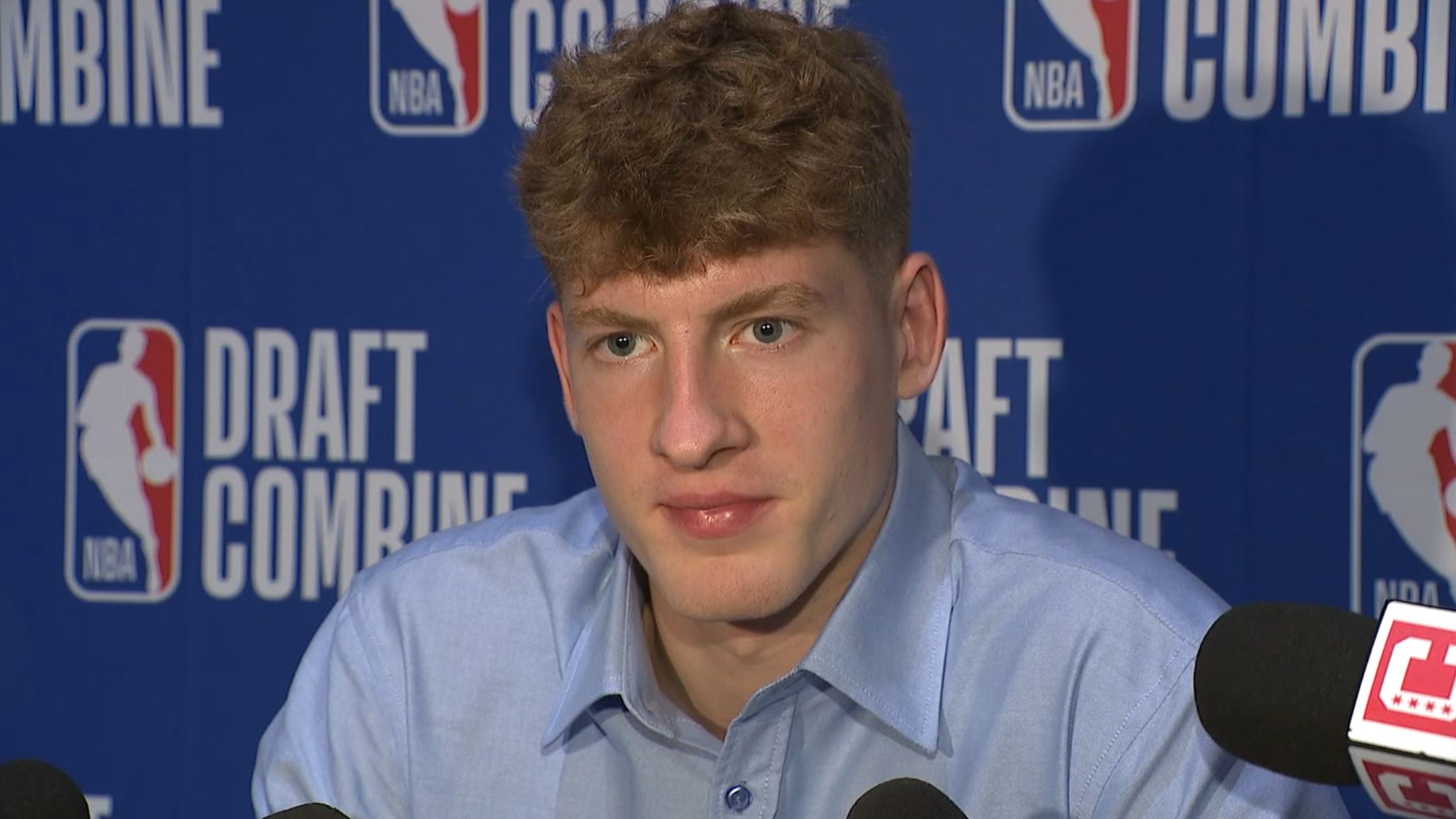 Illinois basketball star Kasparas Jaku?ionis talks at the NBA Combine