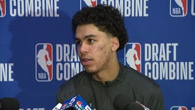 Illinois basketball star Will Riley talks at the NBA Combine