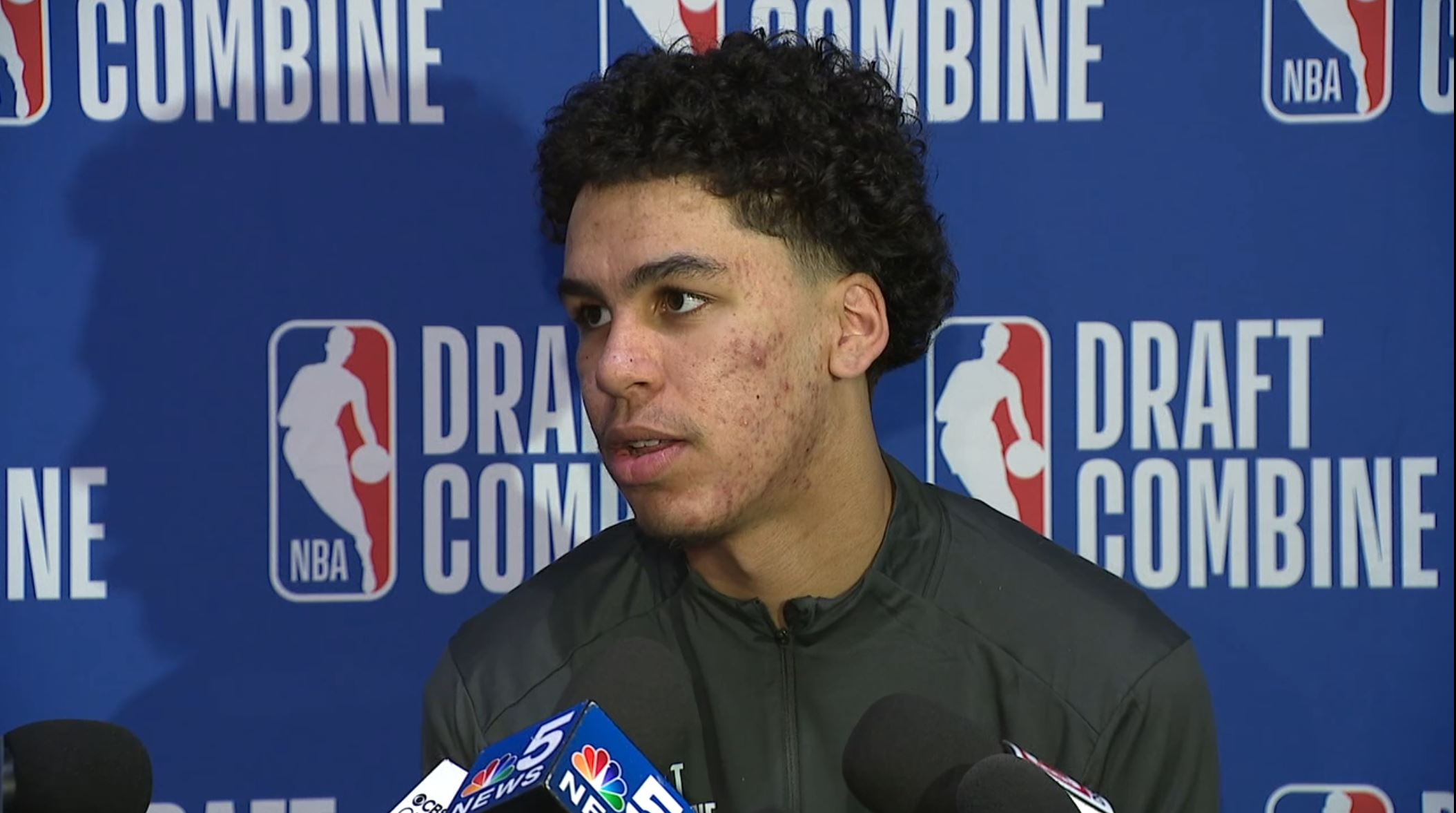 Illinois basketball star Will Riley talks at the NBA Combine