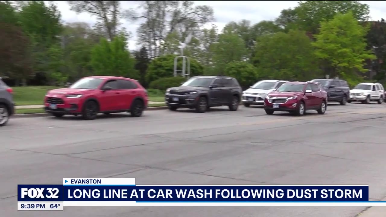 Long lines at car wash following dust storm in Chicago
