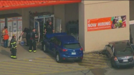 Two cars crash into Niles Home Depot, video shows