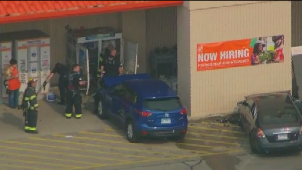 Two cars crash into Niles Home Depot, video shows