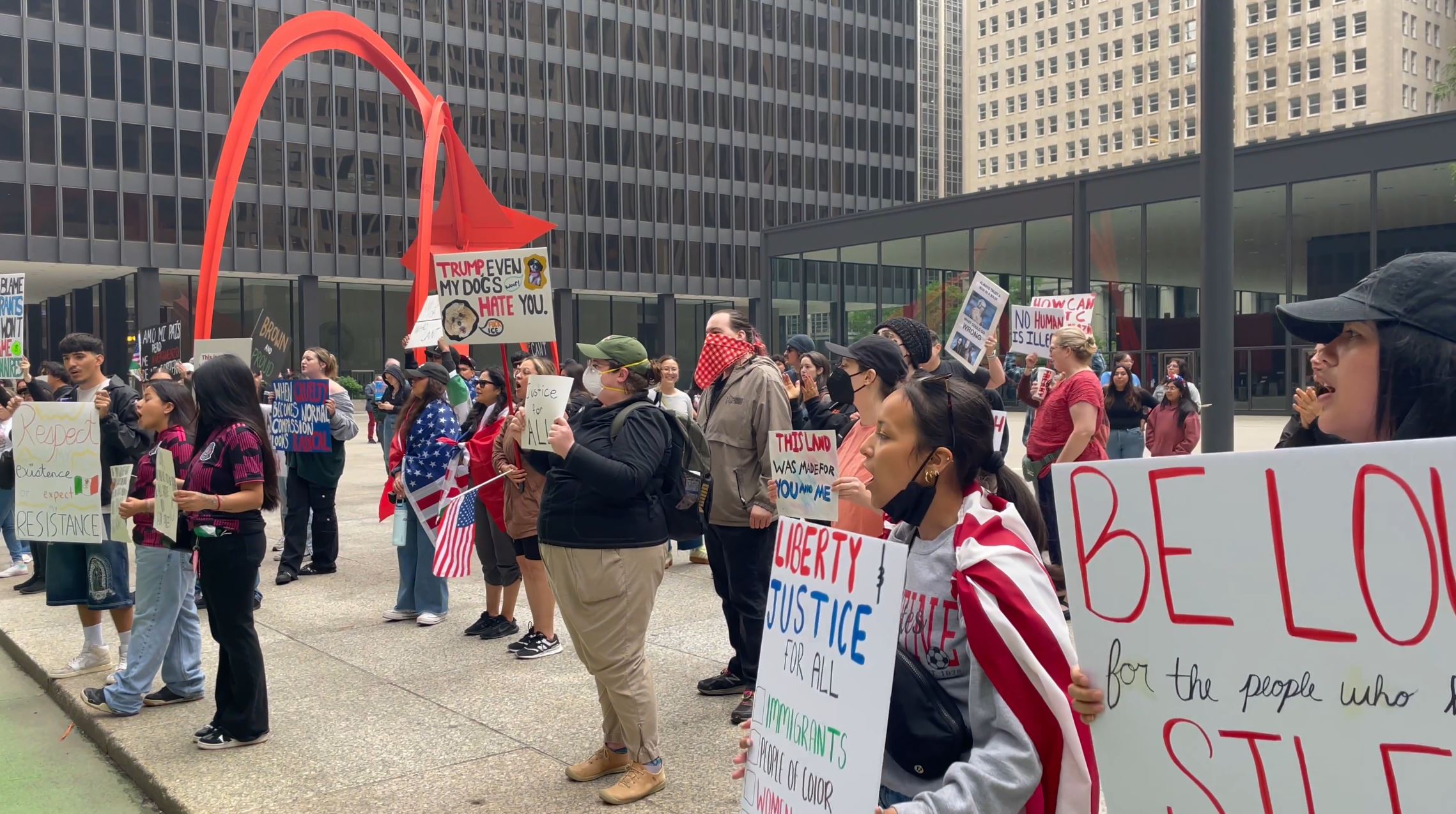 Anti-ICE protest in Chicago's Federal Plaza