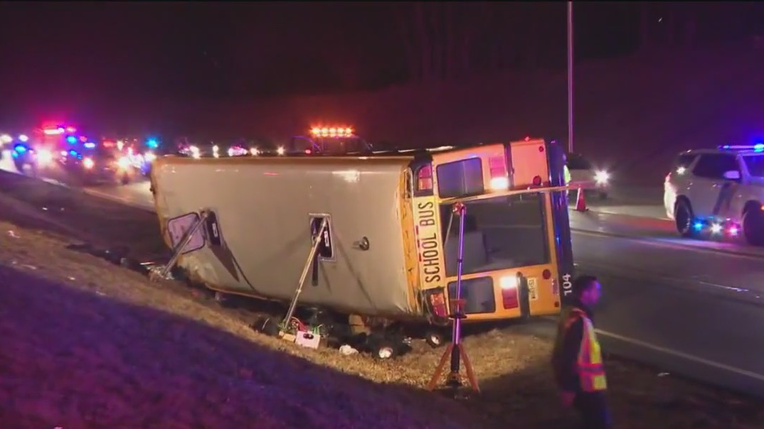 13 injured after school bus overturns in NJ