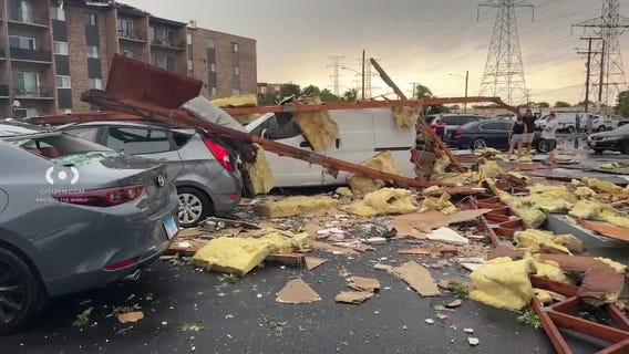 Roof torn off due to storms in Mount Prospect