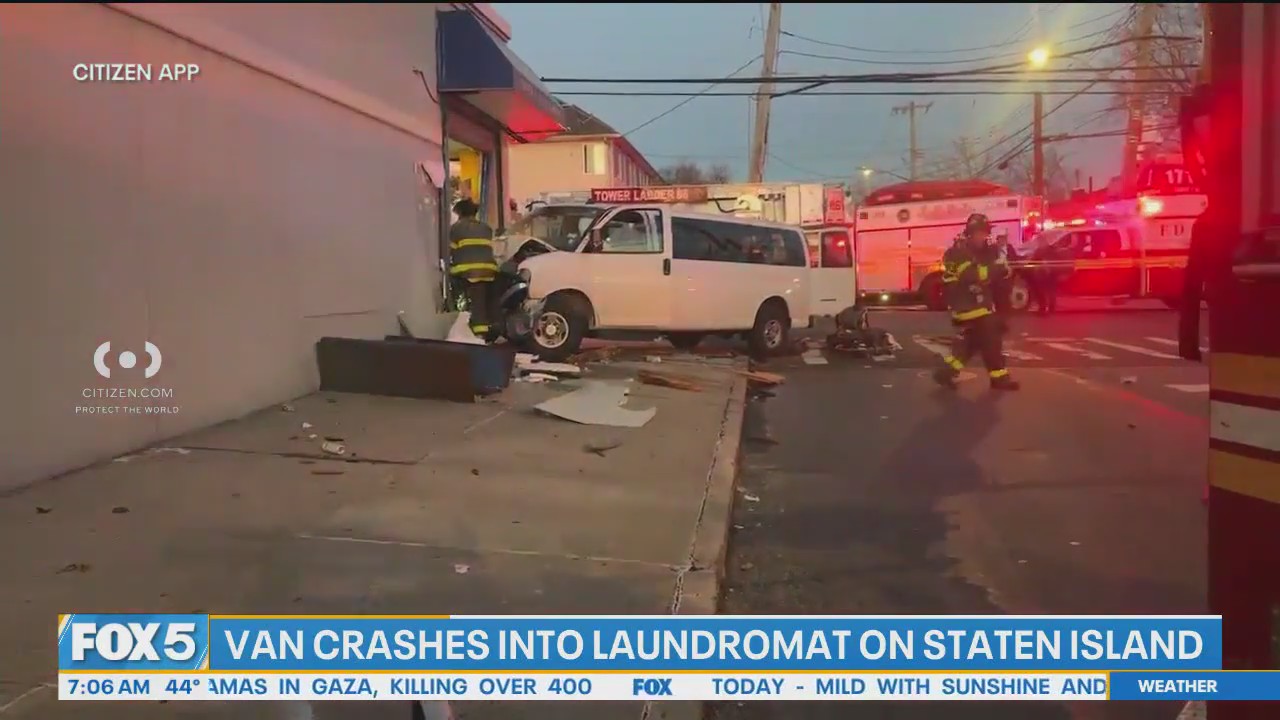 Van rams into laundromat on Staten Island