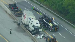 FedEx truck crashes into median on Indiana Toll Road